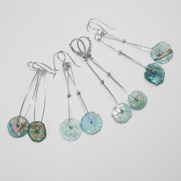 Ancient Roman Glass Earrings in Silver, Choice of 4