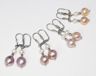 Pendientes vintage de perlas de agua dulce Kasumi de Japón, de Basora, de agua salada natural y de plata, a elegir