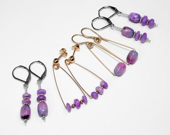 South African Sugilite Earrings in Silver and Gold, Choice