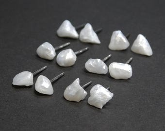 Rare, American Tennessee River Pearl Stud Earrings, Sterling Silver and Yellow Gold-Filled, Choice