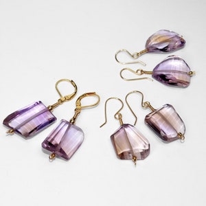 Brazilian, Large Faceted Blocks of Ametrine, Earrings in Gold Filled, Choice