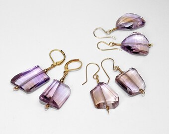 Brazilian, Large Faceted Blocks of Ametrine, Earrings in Gold Filled, Choice