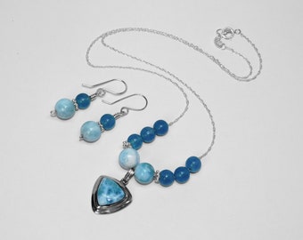 Larimar and Angelite Necklace and Earring Set in Silver