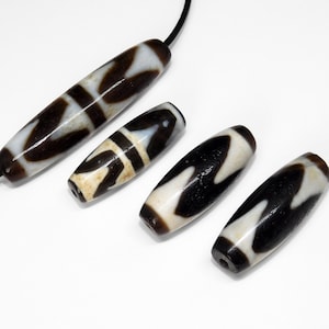 Tibetan Dzi Bead Necklace: Ancient Agate Amulet, Stainless Steel Chain