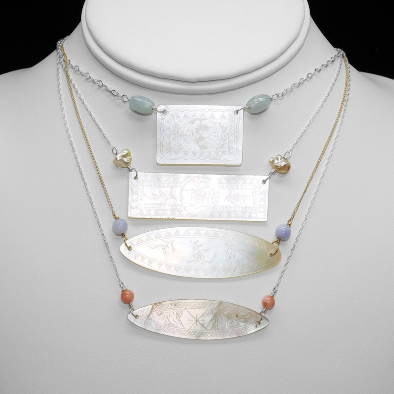 Antique Chinese Gaming Chip Necklaces Hand Carved Mother of Etsy