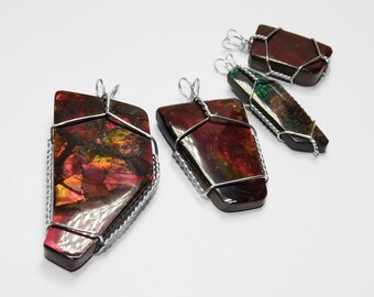 Ammolite Pendant Wire Wrapped in Sterling Silver - Choice