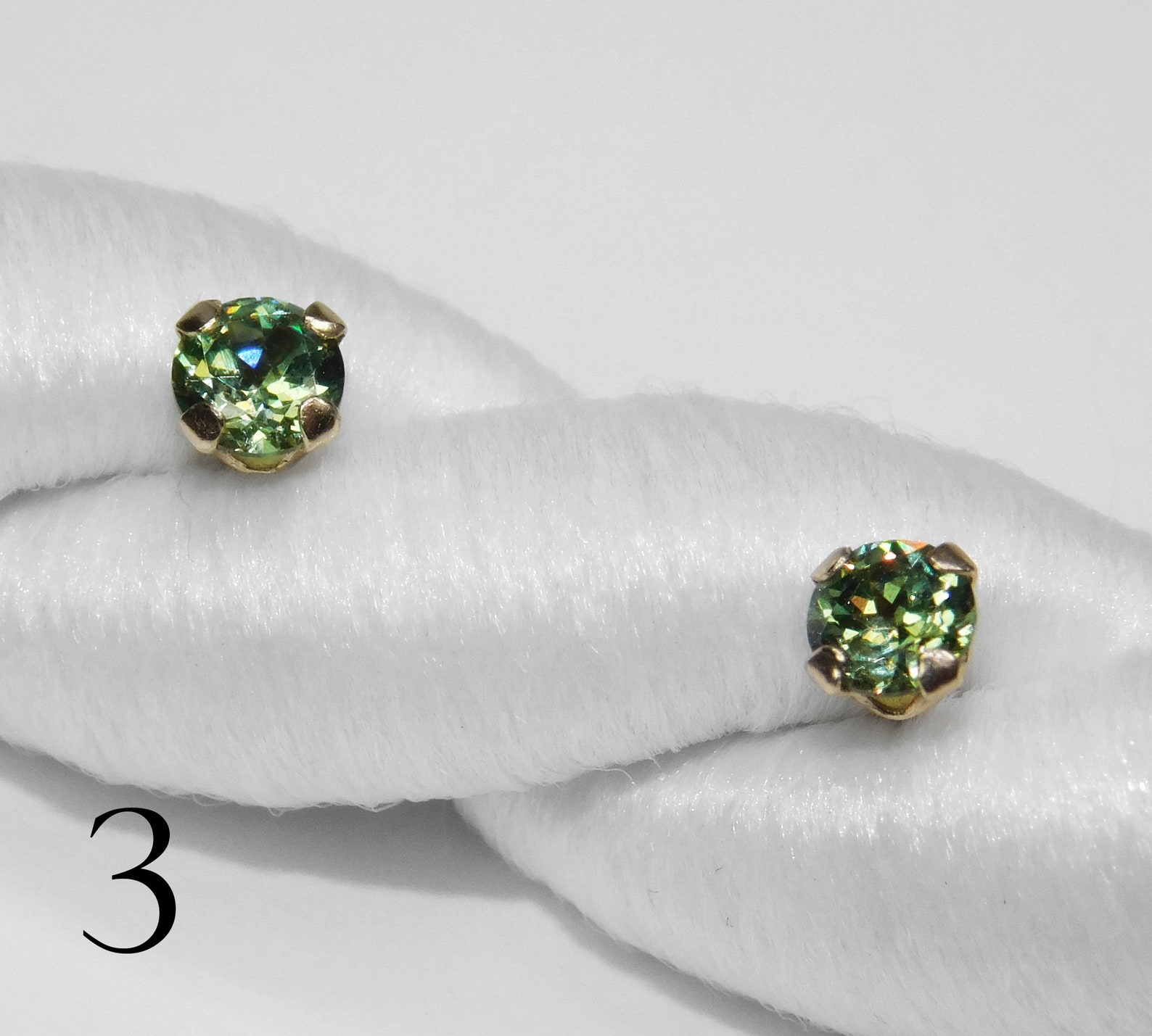 Green Stud Earrings Demantoid Fluorescent Etsy
