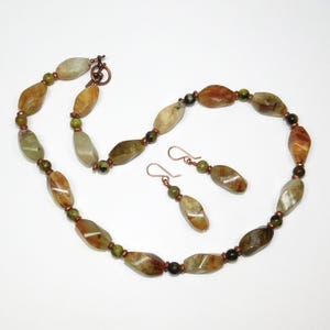 Sunflower Jasper Necklace and Earring Set in Copper and Rose Gold, 19&quot;