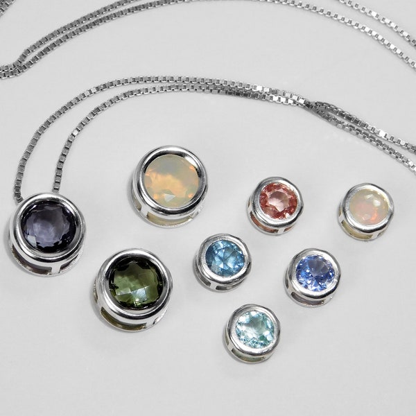 Gemstone Slider Pendant in Silver - MT Sapphire, Spinel, Moldavite, Ethiopian Opal and Tanzanite