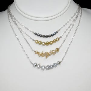Tahitian and South Sea Keshi Pearl Bar Necklace in Silver, Choice
