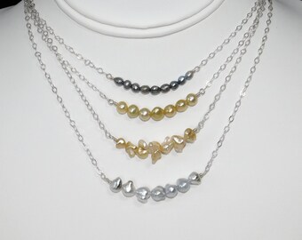 Tahitian and South Sea Keshi Pearl Bar Necklace in Silver, Choice