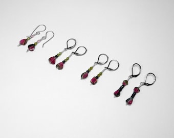 Watermelon Tourmaline and Zircon Earrings in Silver - Natural, Earth Mined Gemstones - Small, Well Formed Watermelon Colors - Choice