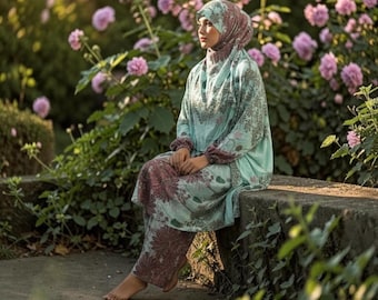 Khimar Hijab artesanal de duas peças com Niqab e mangas – Traje islâmico leve para oração