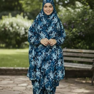 Completo islamico leggero da preghiera composto da Khimar Hijab, Niqab e maniche, realizzato a mano in due pezzi: abbigliamento leggero per la preghiera.