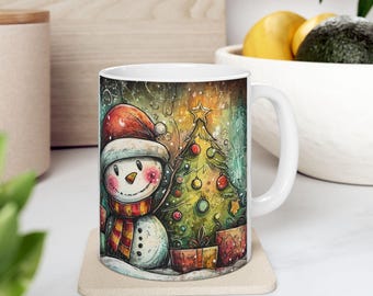 Whimsical Snowman Illustration Mug | Christmas Ceramic Mug