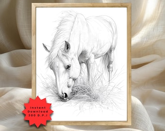 Rustic Minimalist Horse Art Print - Serene Equestrian Line Art, Calming Farmhouse Decor, Printable Monochrome Download, Digital Art 18