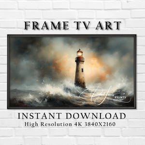 Moody Nautical Samsung Frame TV Art, Lighthouse Oil Painting, Coastal Stormy Seas, Maritime Vintage Decor, Digital Wall Download 69