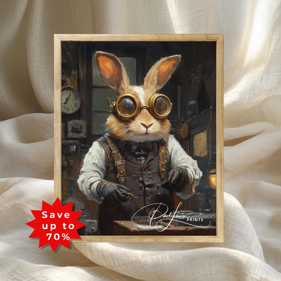 Steampunk Rabbit Inventor Portrait - Vintage Anthropomorphic Art ...