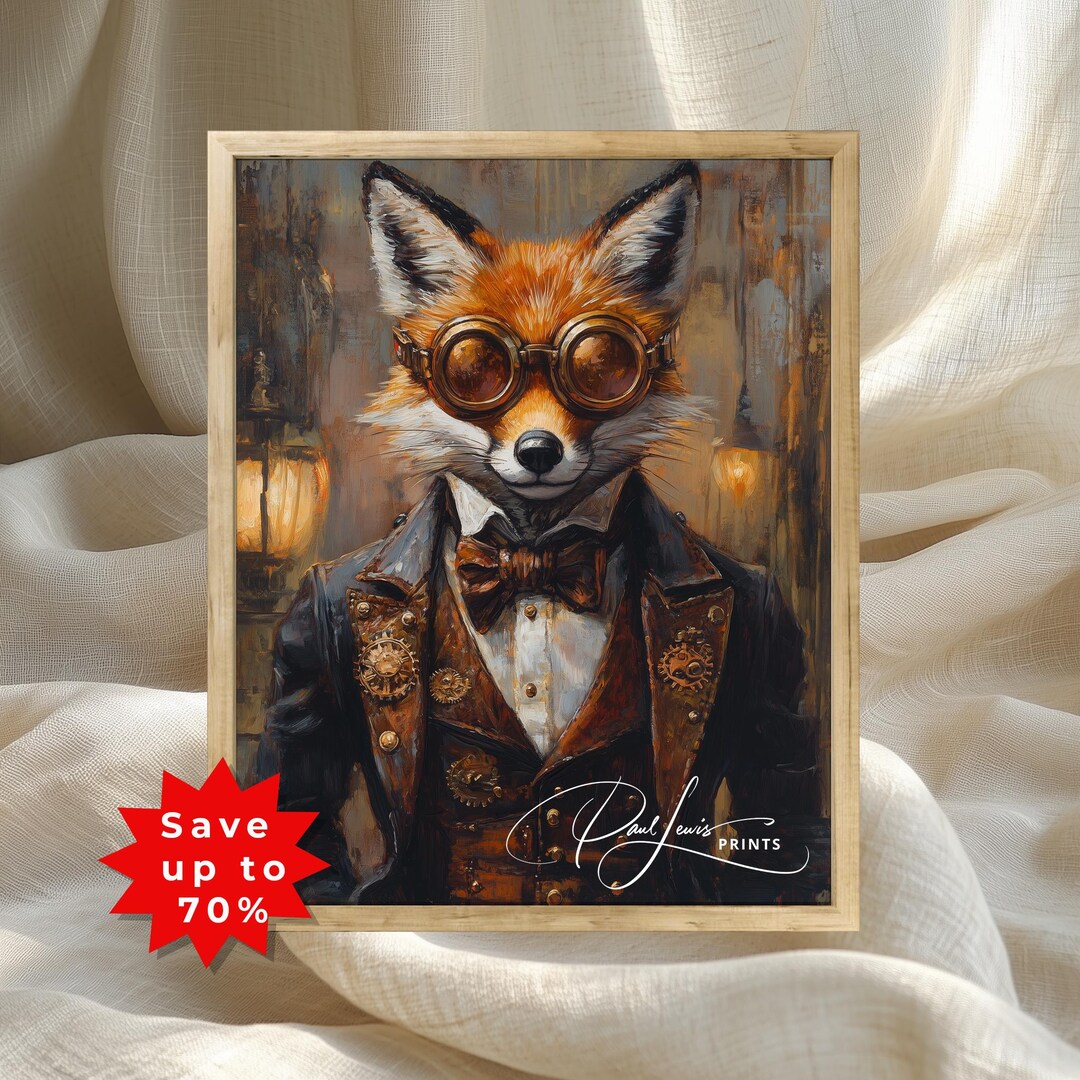 Steampunk Fox Portrait Printable – Victorian Fantasy, Anthropomorphic ...