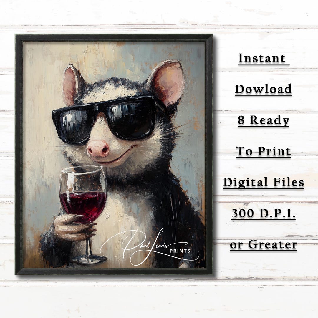 Anthropomorphic Possum Printable Art - Quirky Posh Possum Wall Decor ...