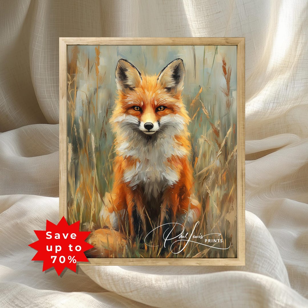 Rustic Fox Image Rustic Woodland Red Fox Portrait - Cottage Farmhouse Decor, Textured ...