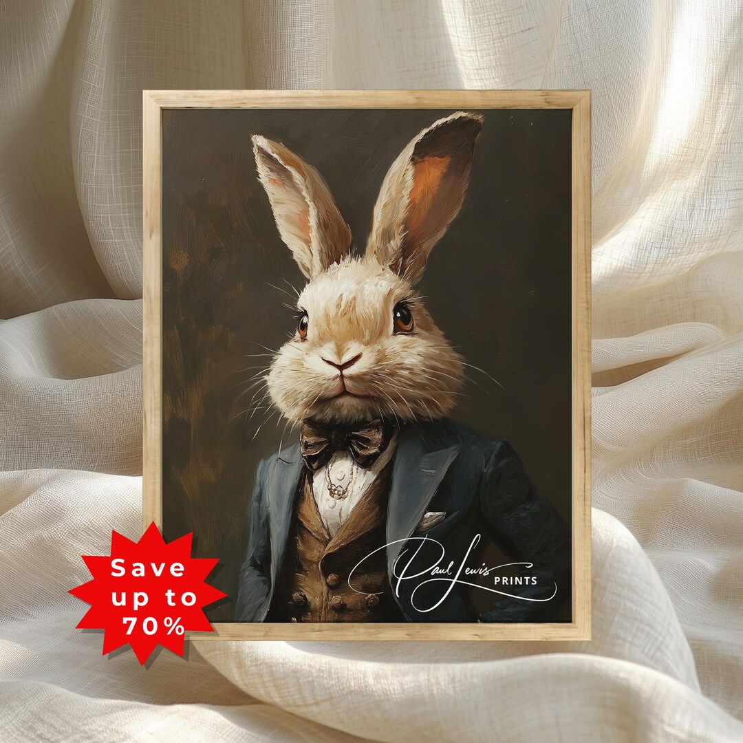 Printable Victorian Rabbit Portrait Art - Quirky Vintage Animal ...