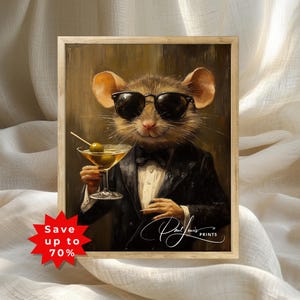 Arte de ratas antropomórficas: decoración de pared vintage imprimible, retrato de esmoquin peculiar, pintura elegante y sofisticada, descarga digital de estilo ecléctico 438