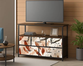 Modern TV Stand Dresser with Storage, 5 Drawer Media Console with Power Outlet, Bedroom TV Unit Furniture with USB Ports
