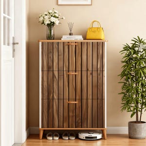 Wood Look Shoe Cabinet Entryway Storage, Modern Shoe Rack Organizer, Slim Hallway Furniture