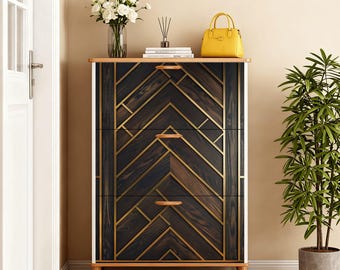 Zapatero de entrada con diseño moderno de suelo de madera, mueble de pasillo delgado, organizador de zapatos con efecto madera