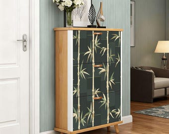 Zen Shoe Cabinet Entryway Storage, Japanese Style Shoe Rack Organizer, Slim Hallway Furniture MDF Printed Cabinet