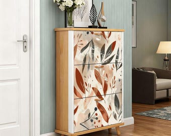 Boho Shoe Cabinet with Storage, Leaf Design Entryway Shoe Rack, Slim Hallway Furniture, Modern Shoe Storage Cabinet for Small Spaces