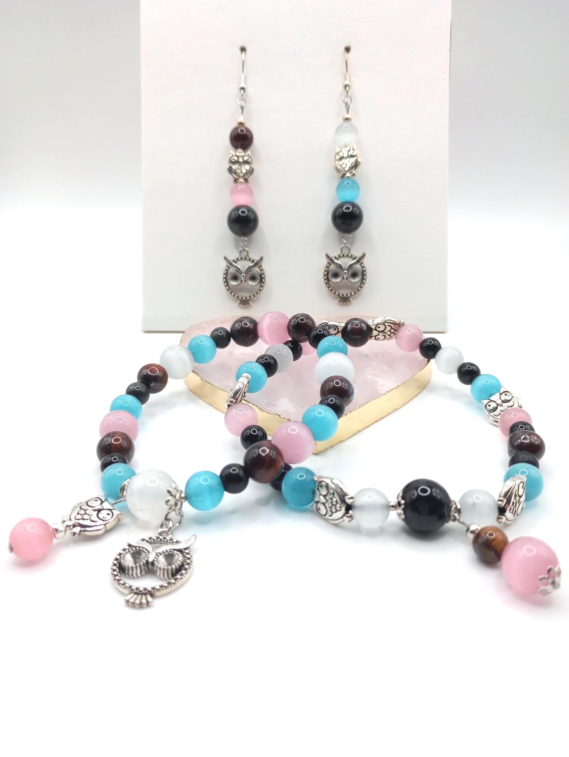 Pride Beaded Bracelet Earring Set: LGBTQIA+ Owl Charm Jewelry