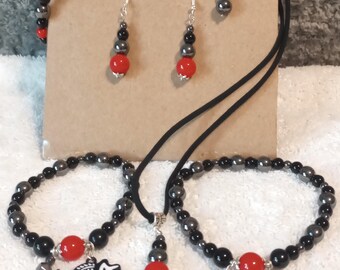 Conjunto de joyas de cuentas (2 pulseras, tobillera, pendientes, collar)