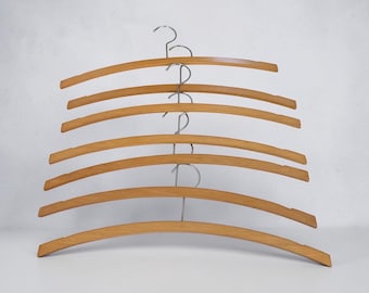 Vintage Wood Notched Hangers. Set of Seven