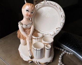 Vintage Ceramic Ballerina Lipstick Holder