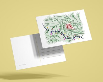 Cat Greeting Card / A6 Christmas Postcard / Pet Lovers Gift / Catmas / Holiday Snail Mail
