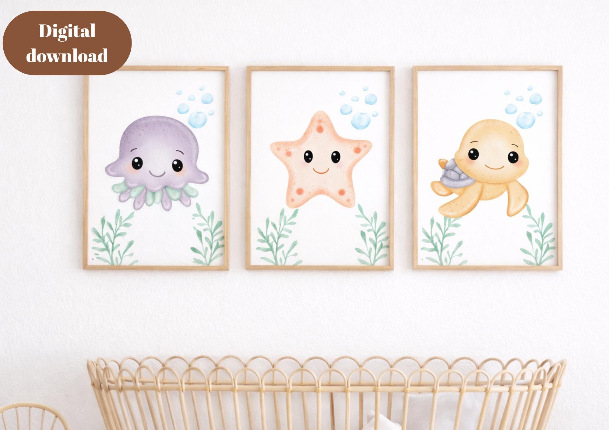 Ocean Nursery Wall Art Set of 3 | Cute Sea Animals Prints for Kids Room ...