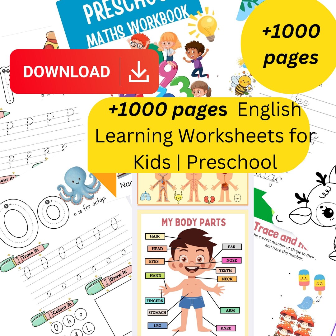 1000 English Learning Worksheets for Kids | Preschool Kindergarten ...