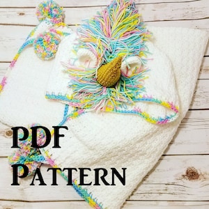 Hooded CROCHET UNICORN Blanket PDF Pattern, Handmade Blanket Pattern, Wrap Around Blanket, Child Blanket, Winter Accessory