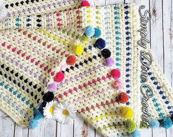 CROCHET PDF Blanket Pattern, Crochet Afghan, Home Decor, Baby Blanket, DIY Blanket, Colorful Striped Easy Simple Blanket Pattern