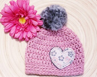 Handmade Crochet Newborn Pom Pom Beanie Hat, Newborn Photo Prop, First Photo, Baby Shower Gift Idea, Winter Hat