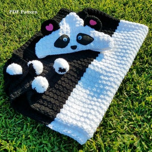 Crochet Panda Hooded Blanket Wrap Pattern, PDF Pattern, DIY, Crochet Panda Afghan, Black and White Panda Blanket, Crochet Kids Gift image 1