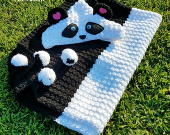 Crochet Panda Hooded Blanket Wrap Pattern, PDF Pattern, DIY, Crochet Panda Afghan, Black and White Panda Blanket, Crochet Kids Gift