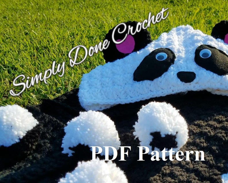 Crochet Panda Hooded Blanket Wrap Pattern, PDF Pattern, DIY, Crochet Panda Afghan, Black and White Panda Blanket, Crochet Kids Gift image 4