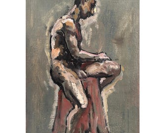 Figure Painting - Seated Male Nude/Twist- 7x12 Oil on Linen Canvas