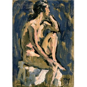 Pintura de figura pequeña - Pequeño desnudo/sentado - 5x7 Óleo sobre tabla