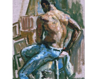 Pintura de figura humana - Desnudo masculino/Twiss - 20x30 cm Óleo sobre lienzo