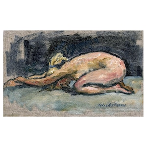 Pintura de figura pequeña - Pequeño desnudo/postura de yoga - 5x8 Óleo sobre lino