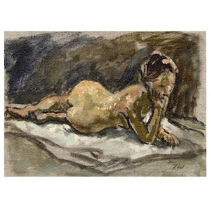 Pintura de figura humana - Pequeño desnudo reclinado - Óleo sobre lienzo de 6x8 pulgadas